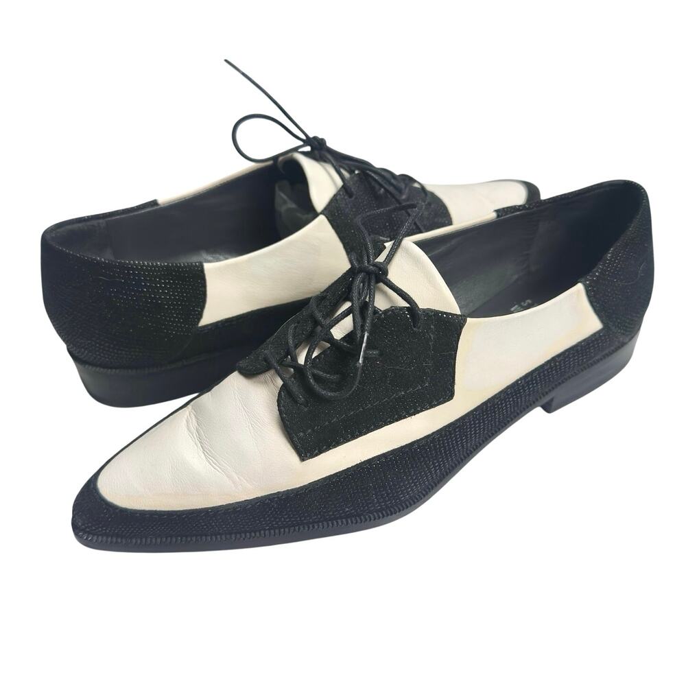 Stuart Weitzman | Women | Black White Pointed Toe Leather Derbies | Size 6 M
